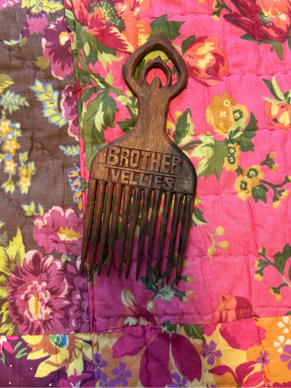 Brother Vellies Handcarved Wooden Hair Pick - Brown